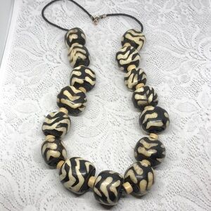 Artisan exotic tribal Batik Bone Statement Necklace Sterling Silver 925 Clasp